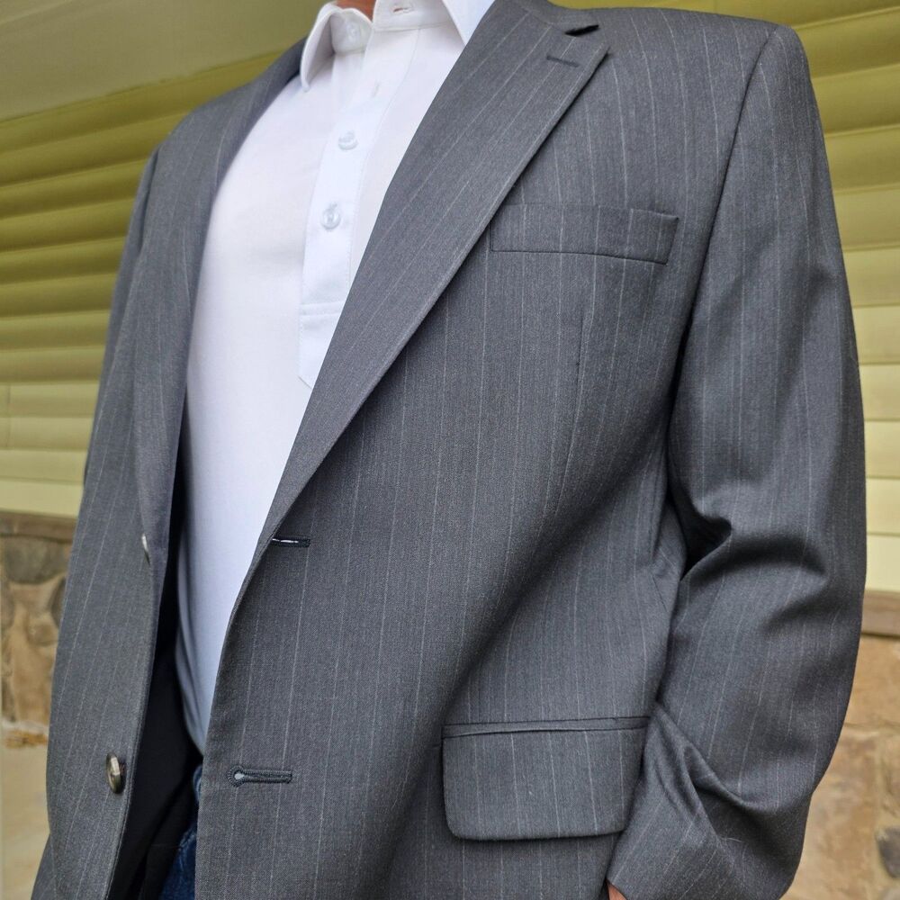 VTG Chaps Ralph Lauren Charcoal Gray Pinstripe Wool Cashmere 2 piece Suit 46R